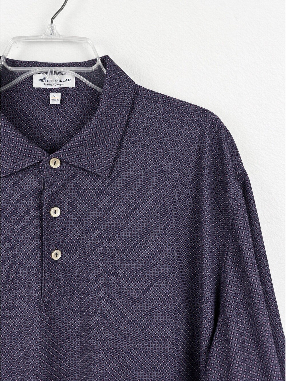 Peter Millar Summer Comfort Polo Men’s XL Purple Geometric Golf Performance